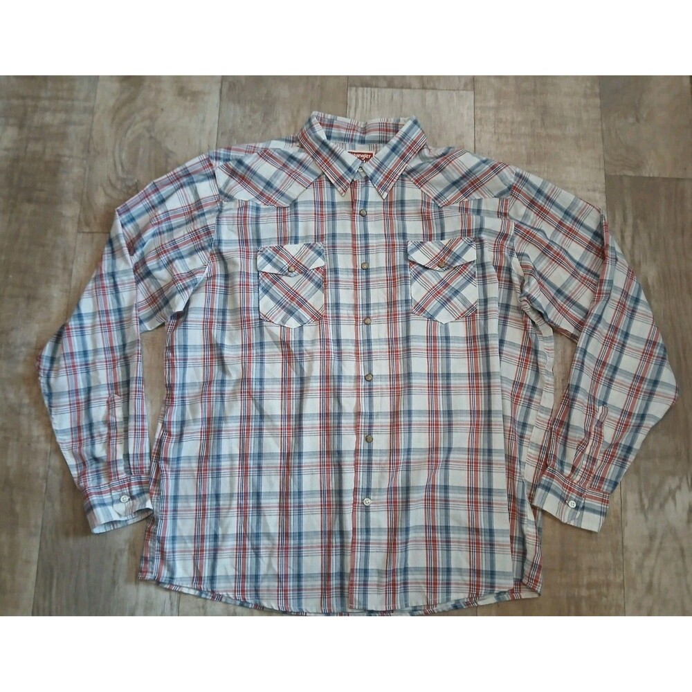 Wrangler Jeans CO Mens Plaid Shirt Pearl Snap Long Sleeves XXL 2XL